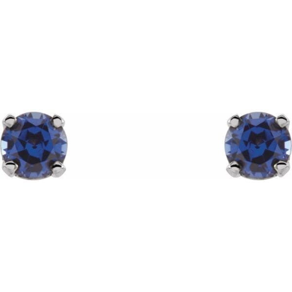 14K White Lab-Grown Blue Sapphire Youth Earrings - Image 2