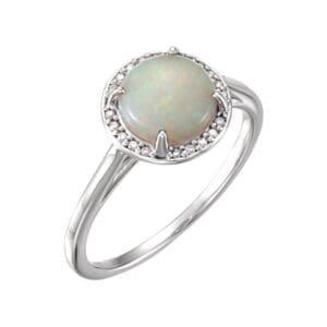14K White Natural White Opal & .05 CTW Natural Diamond Ring