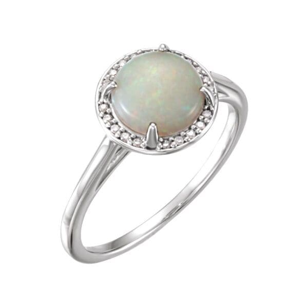 14K White Natural White Opal & .05 CTW Natural Diamond Ring