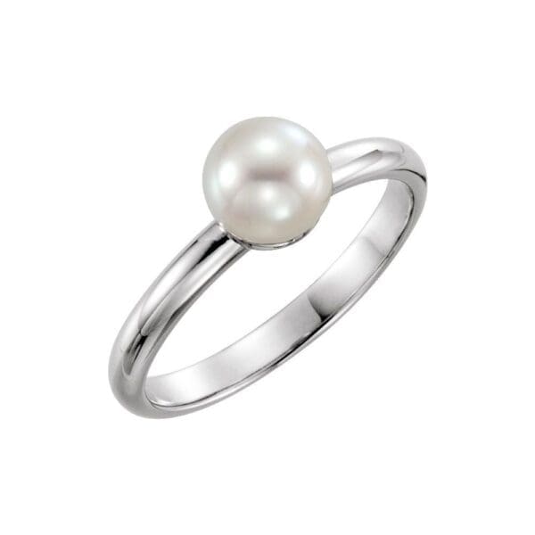 14K White 6.5-7 mm Cultured White Freshwater Pearl Ring