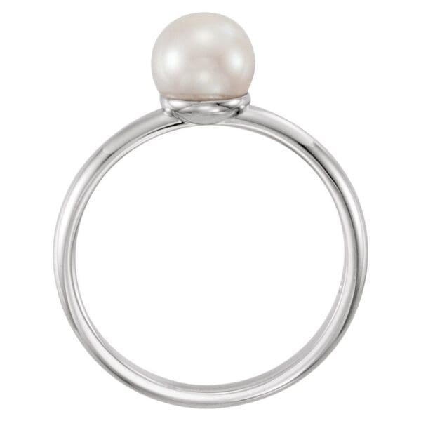 14K White 6.5-7 mm Cultured White Freshwater Pearl Ring - Image 2