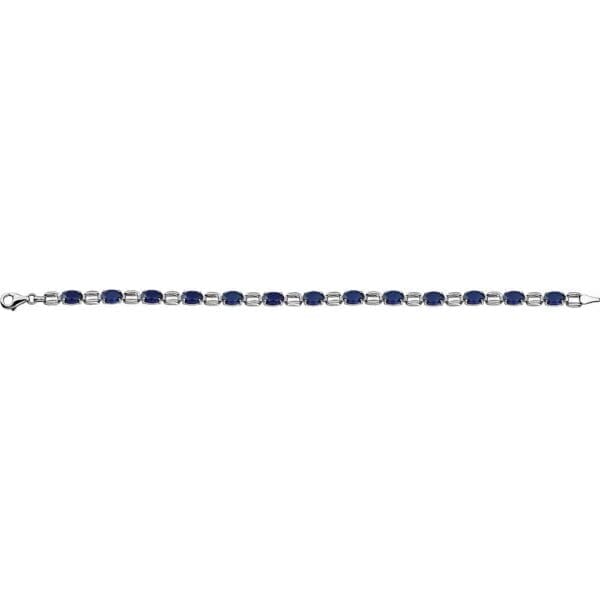 14K White 7x5 mm Oval Lab-Grown Blue Sapphire 7 1/4" Bracelet - Image 2