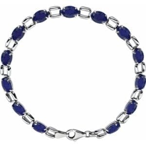 14K White 7x5 mm Oval Lab-Grown Blue Sapphire 7 1/4" Bracelet