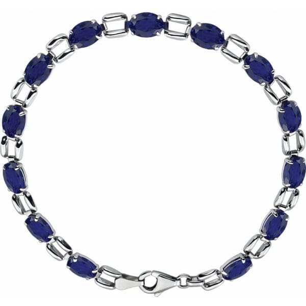 14K White 7x5 mm Oval Lab-Grown Blue Sapphire 7 1/4" Bracelet