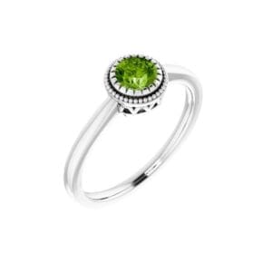 14K White Natural Peridot Ring