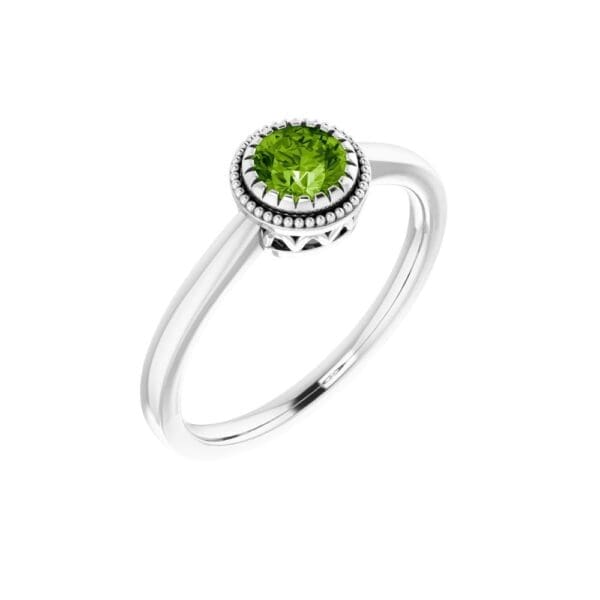 14K White Natural Peridot Ring