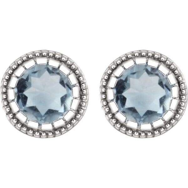 14K White Natural Aquamarine Stud Earrings - Image 2