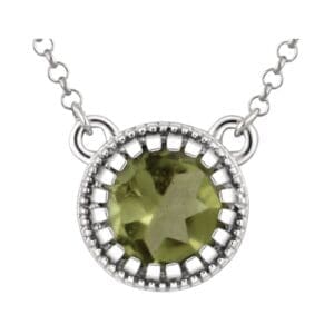 14K White Natural Peridot "August" 18" Birthstone Necklace