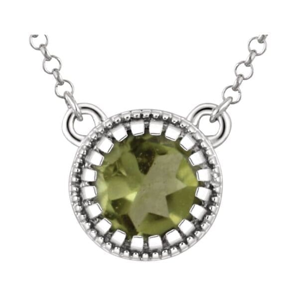 14K White Natural Peridot "August" 18" Birthstone Necklace