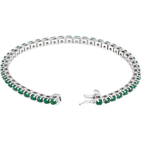 14K White Natural Emerald Line 7" Bracelet - Image 2