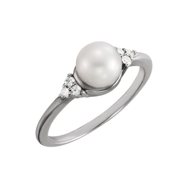 14K White 6.5-7 mm Cultured Freshwater White Pearl & .09 CTW Natural Diamond Ring