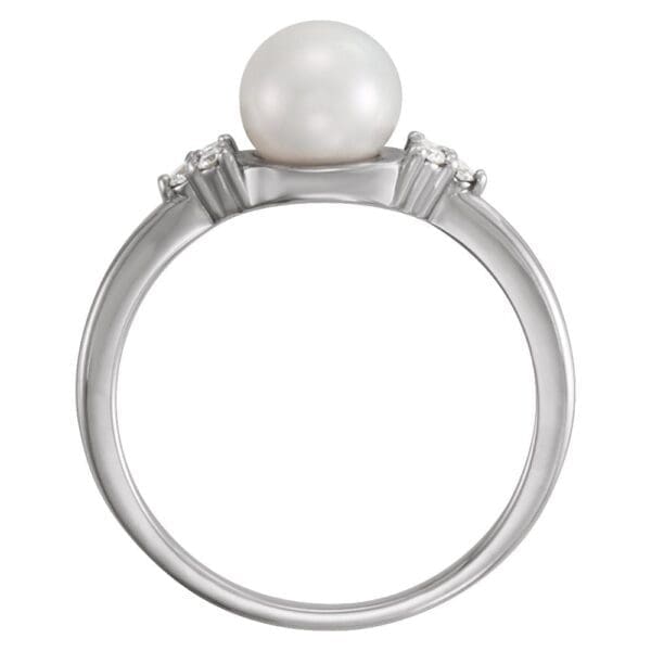 14K White 6.5-7 mm Cultured Freshwater White Pearl & .09 CTW Natural Diamond Ring - Image 2