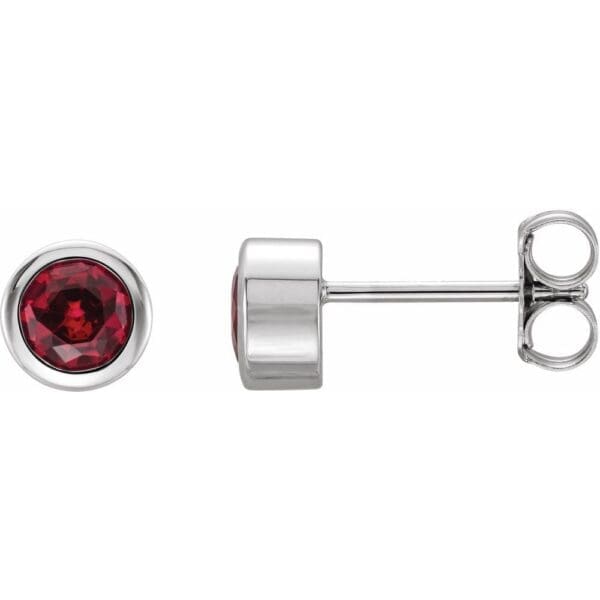 14K White Lab-Grown Ruby Bezel-Set Earrings