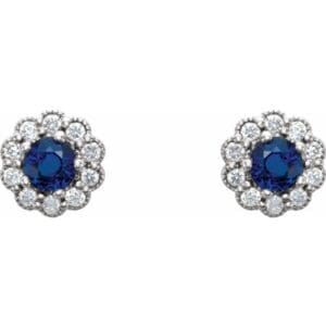 Platinum 3.2 mm Natural Blue Sapphire & 1/8 CTW Natural Diamond Earrings