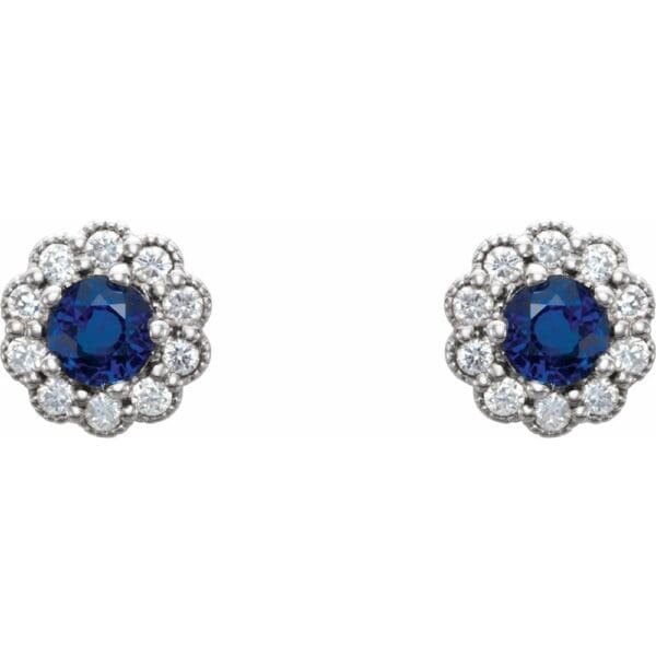 Platinum 3.2 mm Natural Blue Sapphire & 1/8 CTW Natural Diamond Earrings