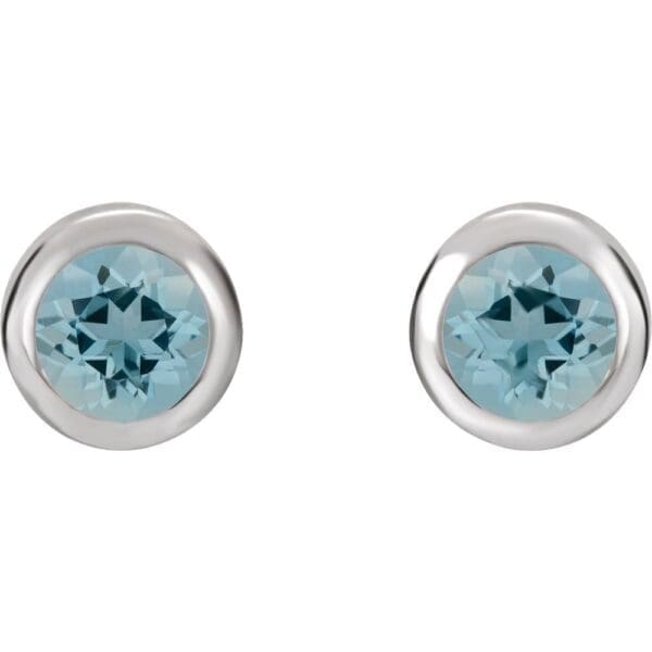 Rhodium-Plated Sterling Silver Imitation Aquamarine Bezel-Set Earrings - Image 2