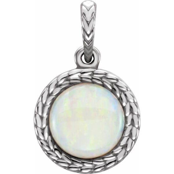 14K White Natural White Opal Pendant
