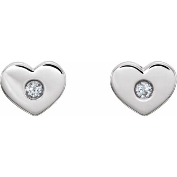 14K White .06 CTW Natural Diamond Heart Earrings - Image 2
