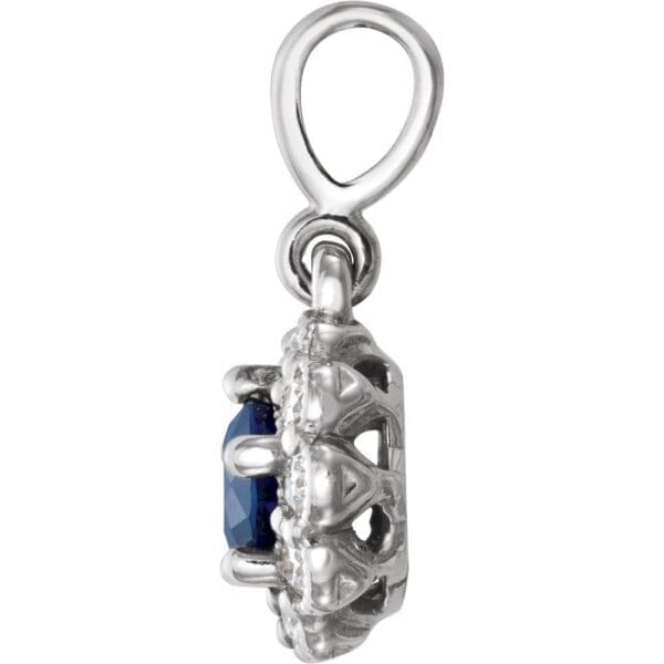 14K White Natural Blue Sapphire & 1/8 CTW Natural Diamond Pendant - Image 2