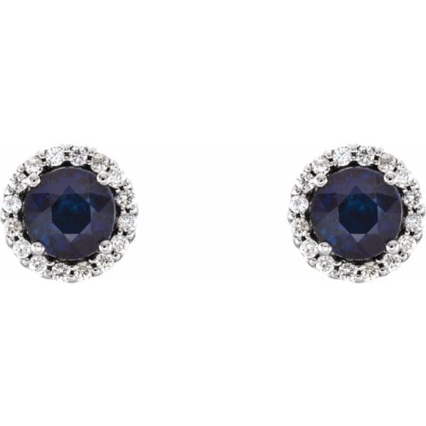 14K White 5 mm Natural Blue Sapphire & 1/8 CTW Natural Diamond Earrings - Image 2