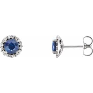 14K White 5 mm Natural Blue Sapphire & 1/8 CTW Natural Diamond Earrings