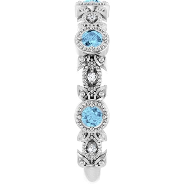 14K White Natural Aquamarine & .03 CTW Natural Diamond Leaf Ring - Image 4