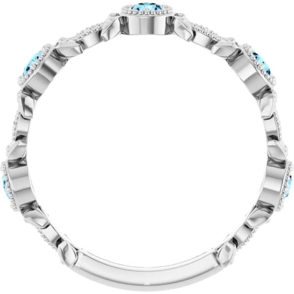 14K White Natural Aquamarine & .03 CTW Natural Diamond Leaf Ring - Image 5