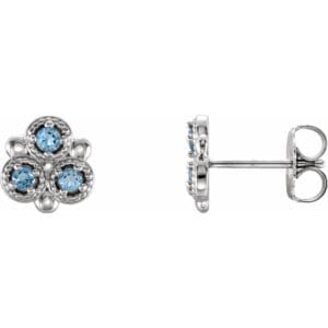 14K White Natural Aquamarine Three-Stone Earrings