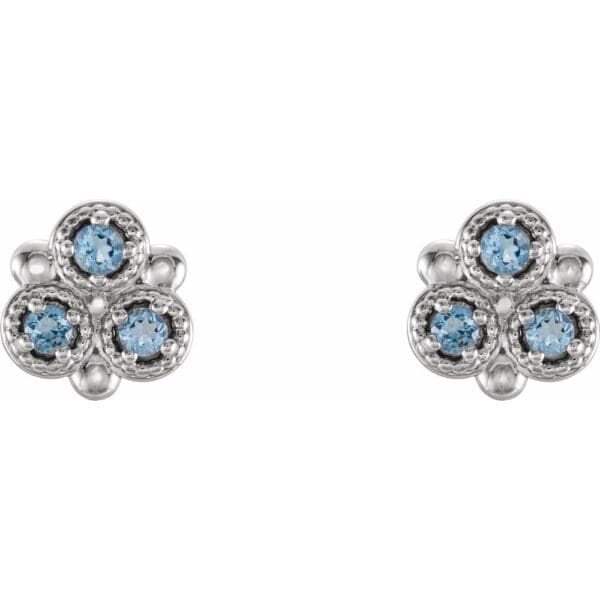 14K White Natural Aquamarine Three-Stone Earrings - Image 2