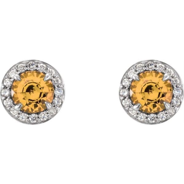14K White 5 mm Natural Citrine & 1/8 CTW Natural Diamond Earrings - Image 2