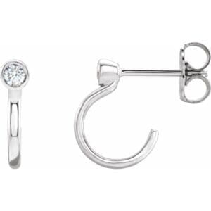 14K White 0.06 CTW Natural Diamond Huggie J-Hoop Earring