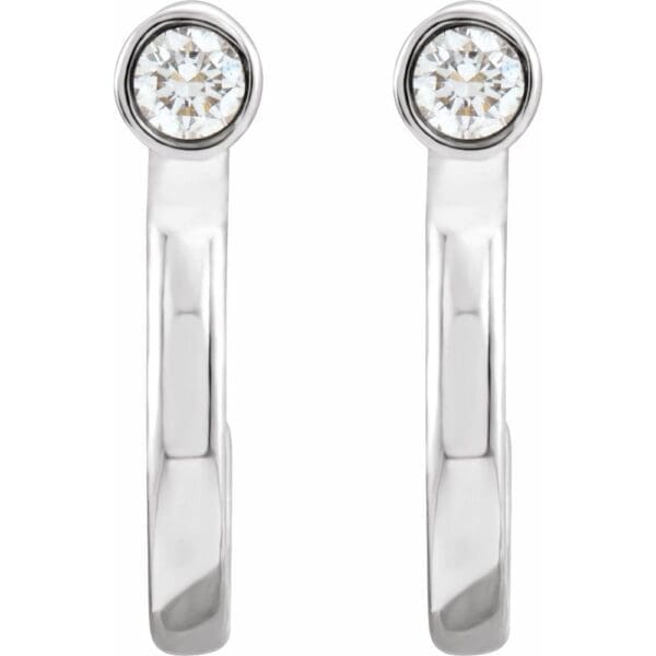 14K White 0.06 CTW Natural Diamond Huggie J-Hoop Earring - Image 2