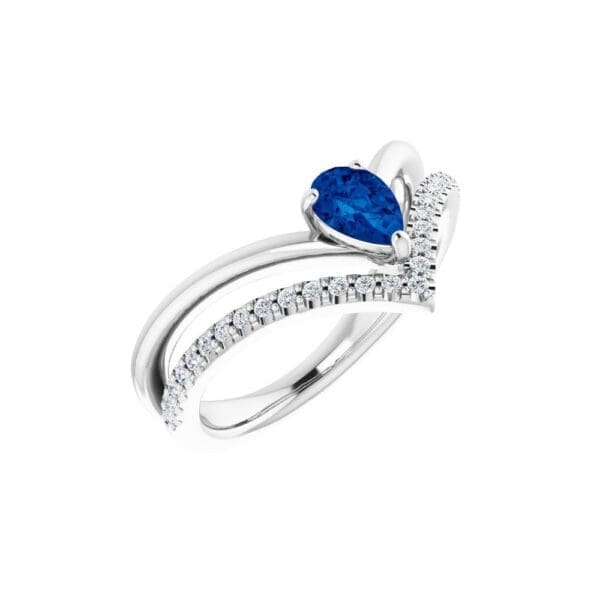14K White Natural Blue Sapphire & 1/6 CTW Natural Diamond Ring
