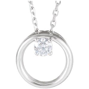 14K White 1/10 CT Natural Diamond Circle 16-18" Necklace