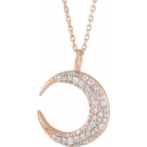 14K Rose 1/3 CTW Natural Diamond Crescent Moon 16-18" Necklace