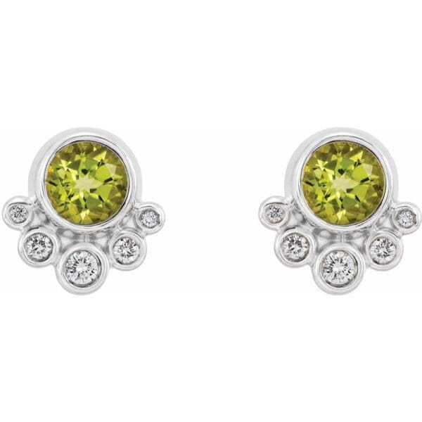 14K White Natural Peridot & 1/8 CTW Natural Diamond Earrings - Image 2