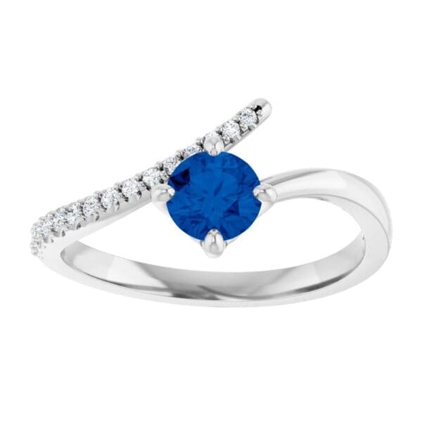 14K White Natural Blue Sapphire & 1/10 CTW Natural Diamond Bypass Ring - Image 5