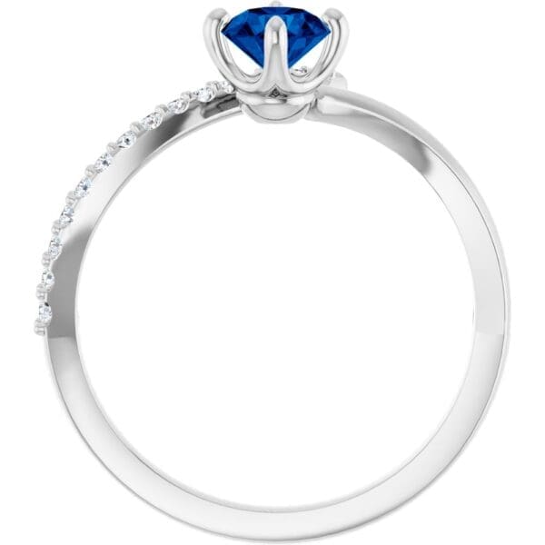 14K White Natural Blue Sapphire & 1/10 CTW Natural Diamond Bypass Ring - Image 4