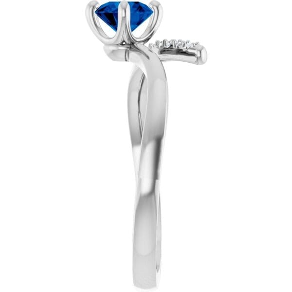 14K White Natural Blue Sapphire & 1/10 CTW Natural Diamond Bypass Ring - Image 3