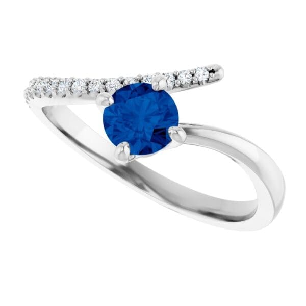 14K White Natural Blue Sapphire & 1/10 CTW Natural Diamond Bypass Ring - Image 2