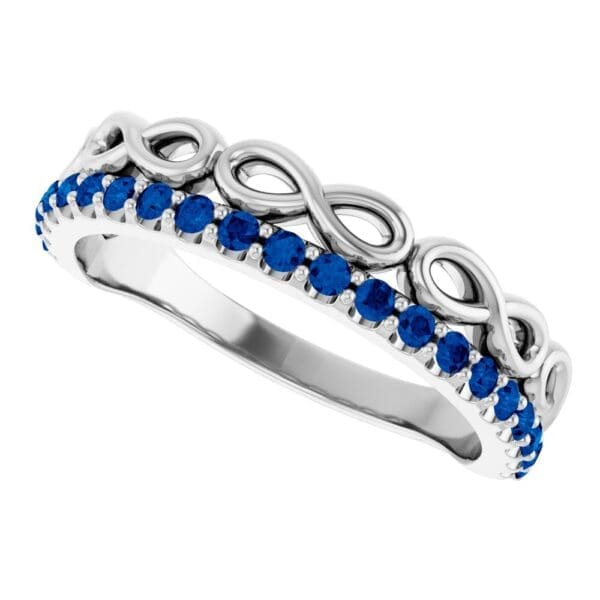 14K White Natural Blue Sapphire Infinity-Inspired Stackable Ring - Image 2