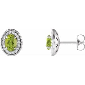 14K White 7x5 mm Natural Peridot & 1/5 CTW Natural Diamond Halo-Style Earrings