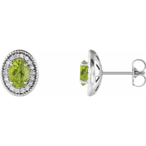 14K White 7x5 mm Natural Peridot & 1/5 CTW Natural Diamond Halo-Style Earrings