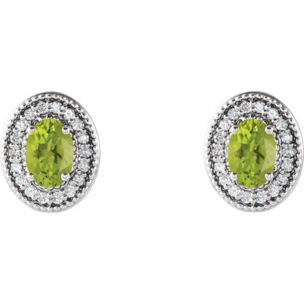 14K White 7x5 mm Natural Peridot & 1/5 CTW Natural Diamond Halo-Style Earrings - Image 2