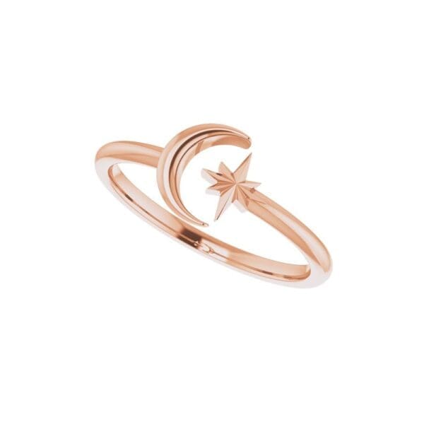 14K Rose Crescent Moon & Star Negative Space Ring - Image 2