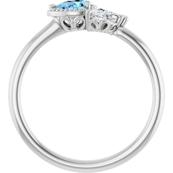 14K White Natural Aquamarine & 1/8 CTW Natural Diamond Ring - Image 5