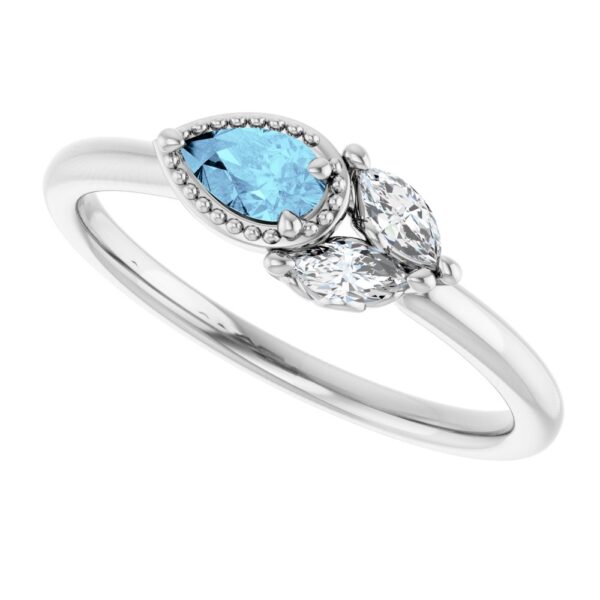 14K White Natural Aquamarine & 1/8 CTW Natural Diamond Ring - Image 2