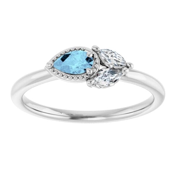 14K White Natural Aquamarine & 1/8 CTW Natural Diamond Ring - Image 3