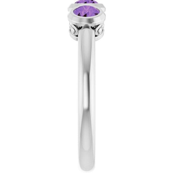 14K White Natural Amethyst Three-Stone Ring - Image 5