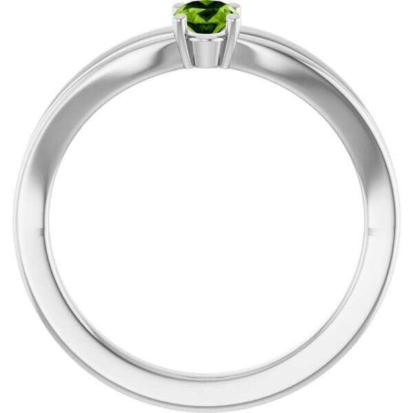 14K White Natural Peridot Youth Solitaire Ring - Image 5